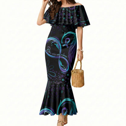 Personalized Australia Indigenous Infinity Heart Mermaid Dress Purple Teal Ribbon You Are Not Alone