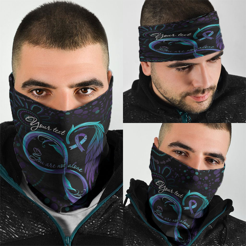 Personalized Australia Indigenous Infinity Heart Neck Gaiter Purple Teal Ribbon You Are Not Alone