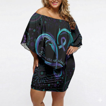 Personalized Australia Indigenous Infinity Heart Off Shoulder Short Dress Purple Teal Ribbon You Are Not Alone