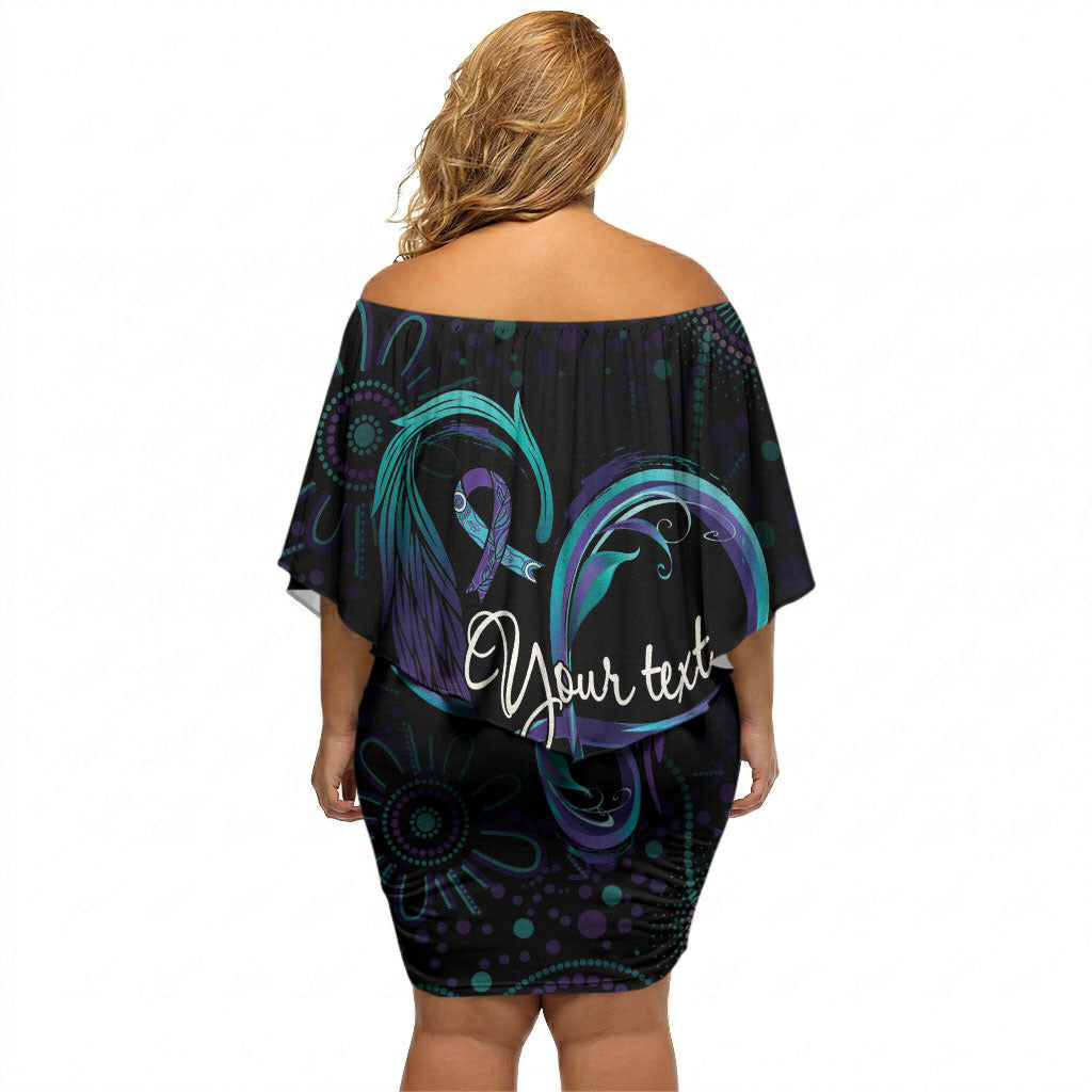 Personalized Australia Indigenous Infinity Heart Off Shoulder Short Dress Purple Teal Ribbon You Are Not Alone