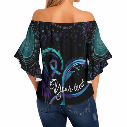 Personalized Australia Indigenous Infinity Heart Off Shoulder Wrap Waist Top Purple Teal Ribbon You Are Not Alone