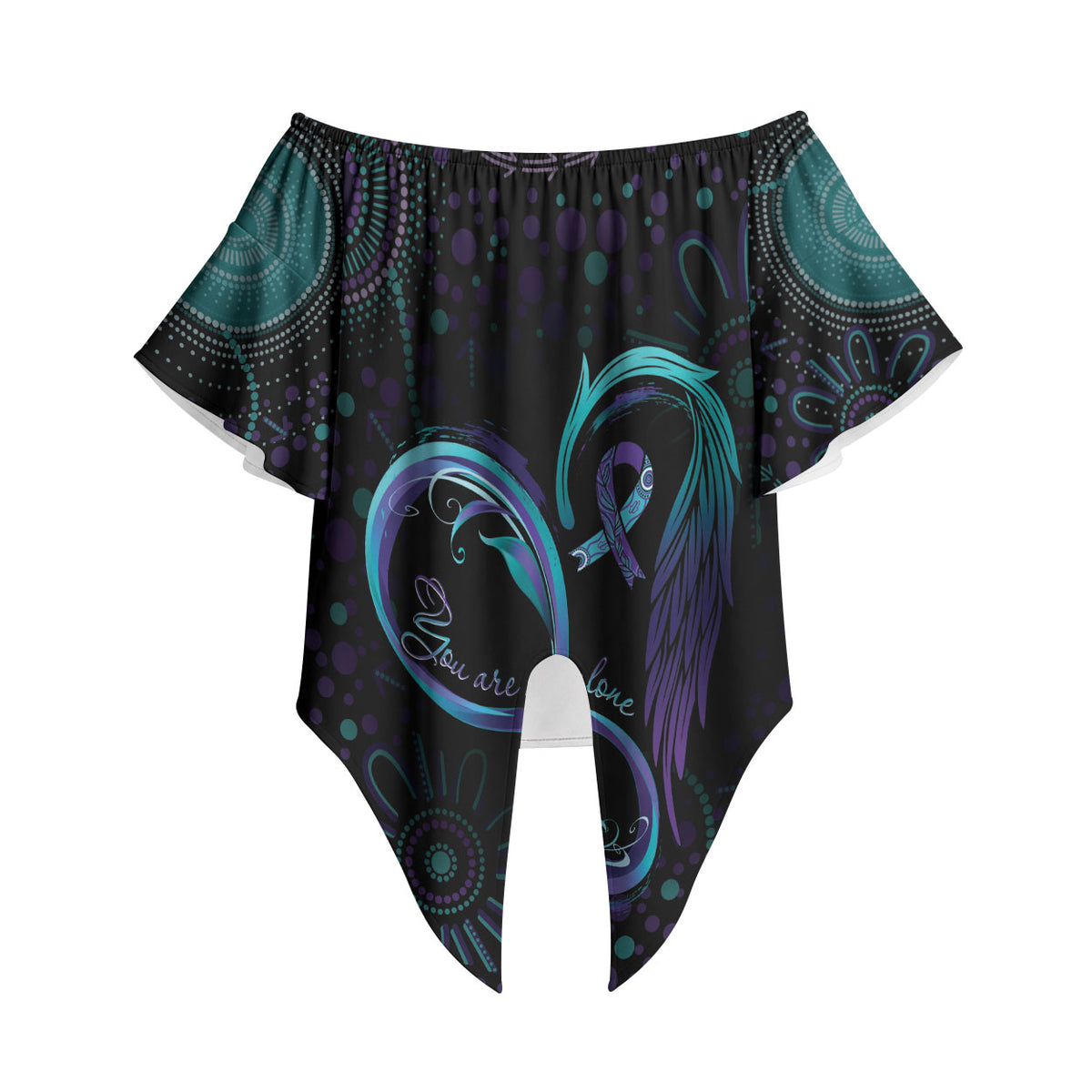 Personalized Australia Indigenous Infinity Heart Off Shoulder Wrap Waist Top Purple Teal Ribbon You Are Not Alone