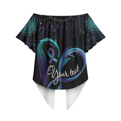 Personalized Australia Indigenous Infinity Heart Off Shoulder Wrap Waist Top Purple Teal Ribbon You Are Not Alone