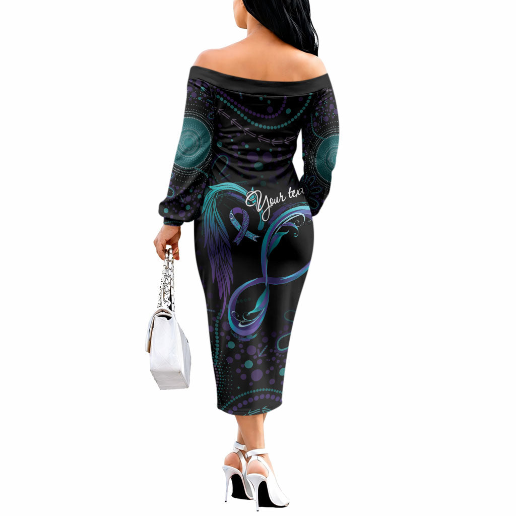 Personalized Australia Indigenous Infinity Heart Off The Shoulder Long Sleeve Dress Purple Teal Ribbon You Are Not Alone