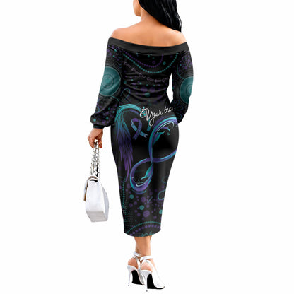 Personalized Australia Indigenous Infinity Heart Off The Shoulder Long Sleeve Dress Purple Teal Ribbon You Are Not Alone