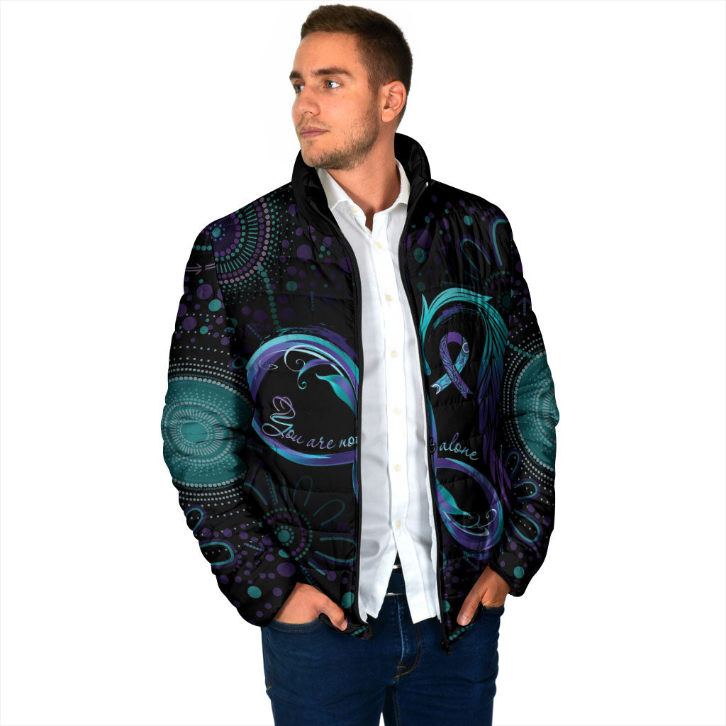 Personalized Australia Indigenous Infinity Heart Padded Jacket Purple Teal Ribbon You Are Not Alone