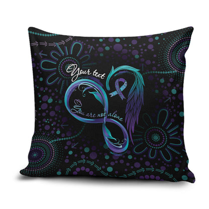 Personalized Australia Indigenous Infinity Heart Pillow Cover Purple Teal Ribbon You Are Not Alone