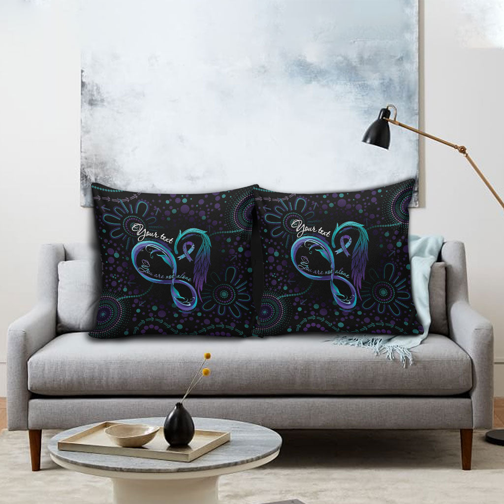 Personalized Australia Indigenous Infinity Heart Pillow Cover Purple Teal Ribbon You Are Not Alone