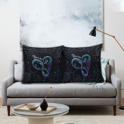 Personalized Australia Indigenous Infinity Heart Pillow Cover Purple Teal Ribbon You Are Not Alone