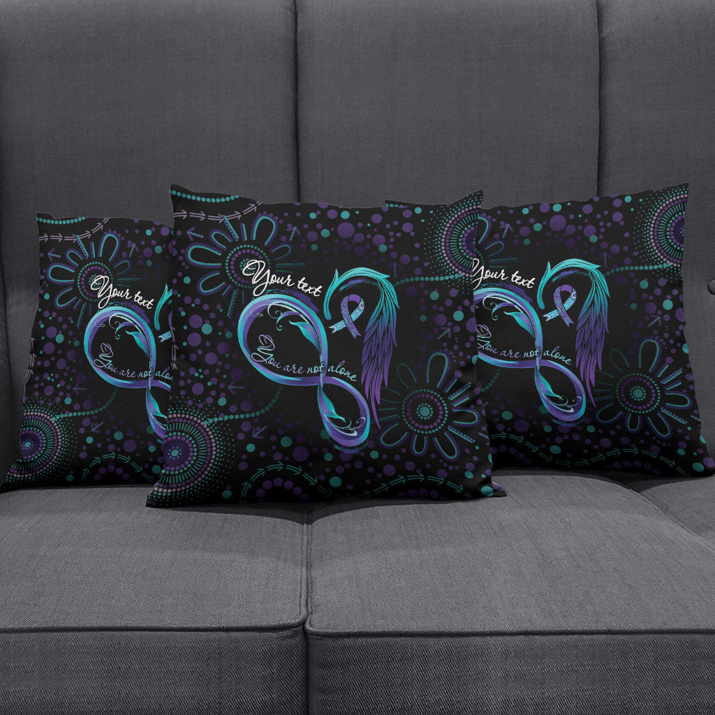 Personalized Australia Indigenous Infinity Heart Pillow Cover Purple Teal Ribbon You Are Not Alone