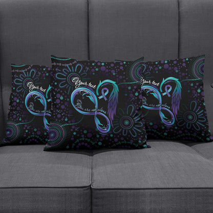 Personalized Australia Indigenous Infinity Heart Pillow Cover Purple Teal Ribbon You Are Not Alone