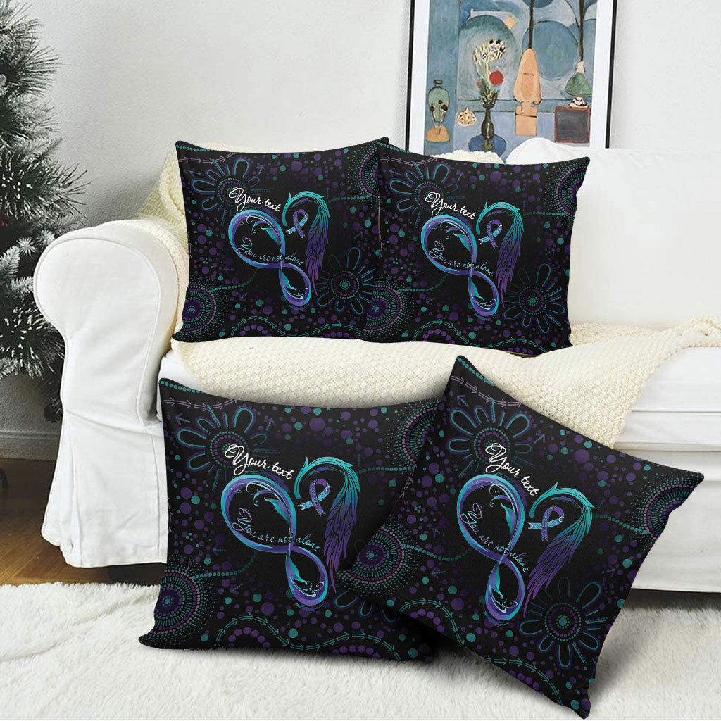 Personalized Australia Indigenous Infinity Heart Pillow Cover Purple Teal Ribbon You Are Not Alone