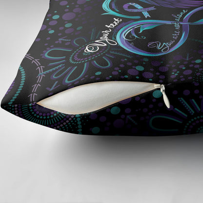 Personalized Australia Indigenous Infinity Heart Pillow Cover Purple Teal Ribbon You Are Not Alone