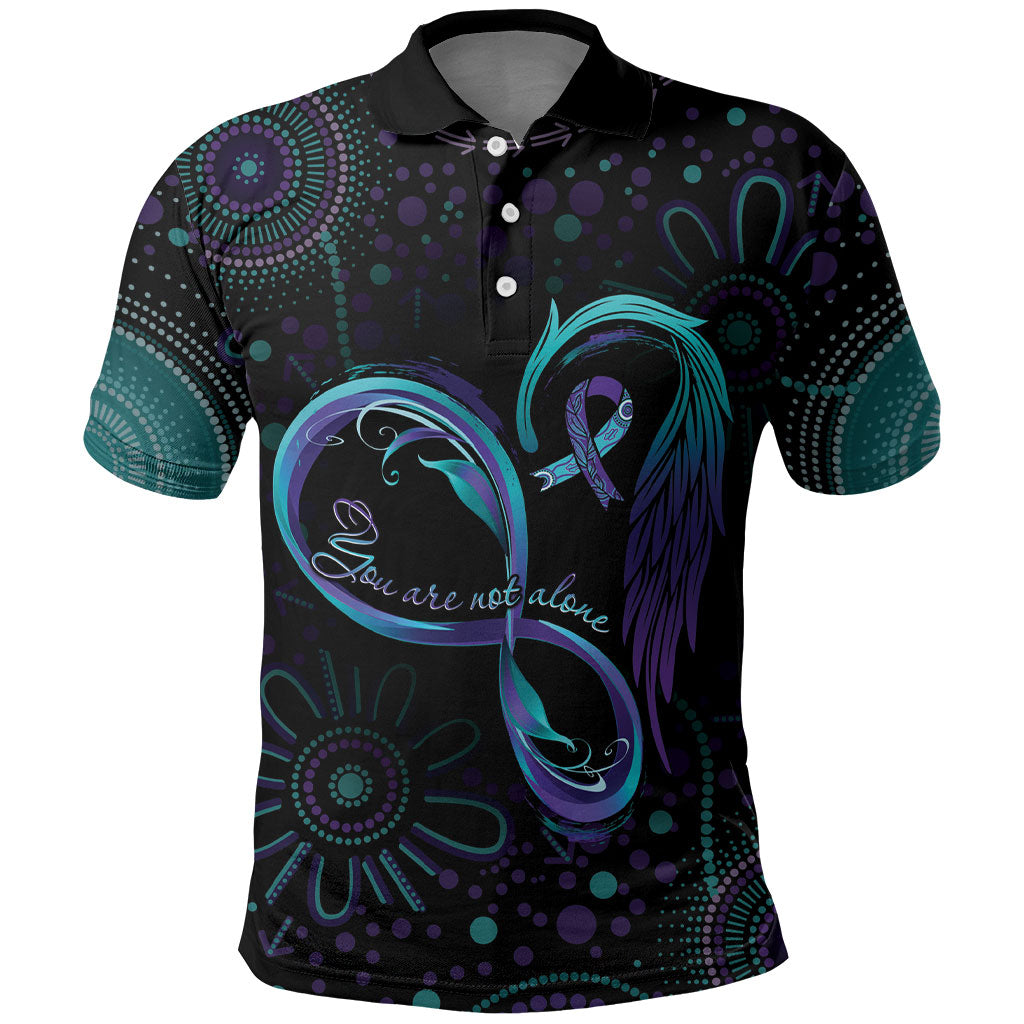 Personalized Australia Indigenous Infinity Heart Polo Shirt Purple Teal Ribbon You Are Not Alone