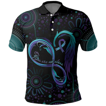 Personalized Australia Indigenous Infinity Heart Polo Shirt Purple Teal Ribbon You Are Not Alone
