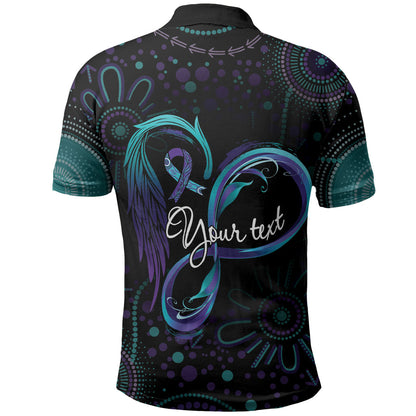 Personalized Australia Indigenous Infinity Heart Polo Shirt Purple Teal Ribbon You Are Not Alone
