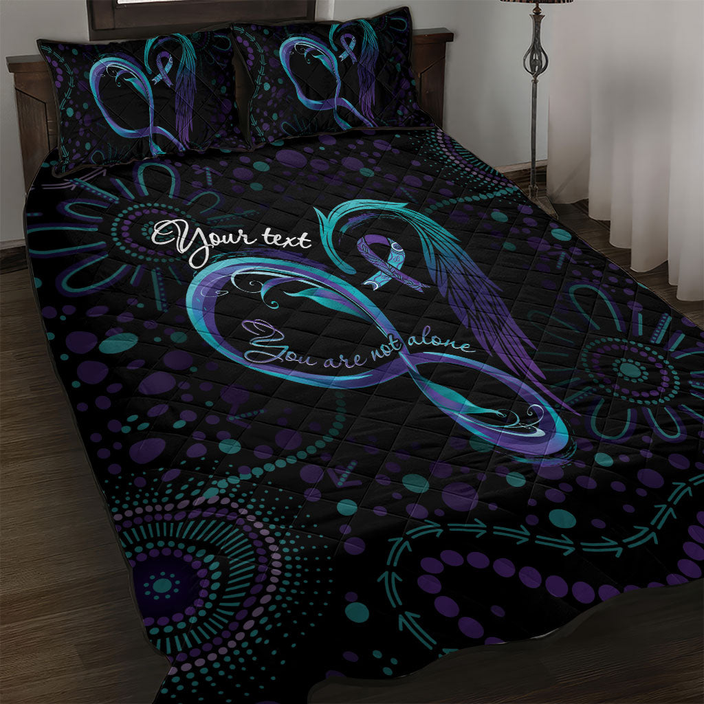 Personalized Australia Indigenous Infinity Heart Quilt Bed Set Purple Teal Ribbon You Are Not Alone