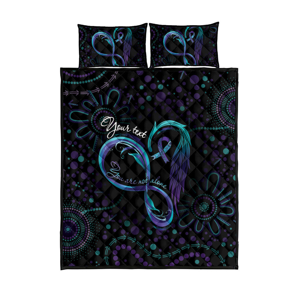 Personalized Australia Indigenous Infinity Heart Quilt Bed Set Purple Teal Ribbon You Are Not Alone