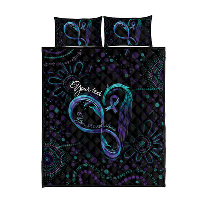 Personalized Australia Indigenous Infinity Heart Quilt Bed Set Purple Teal Ribbon You Are Not Alone