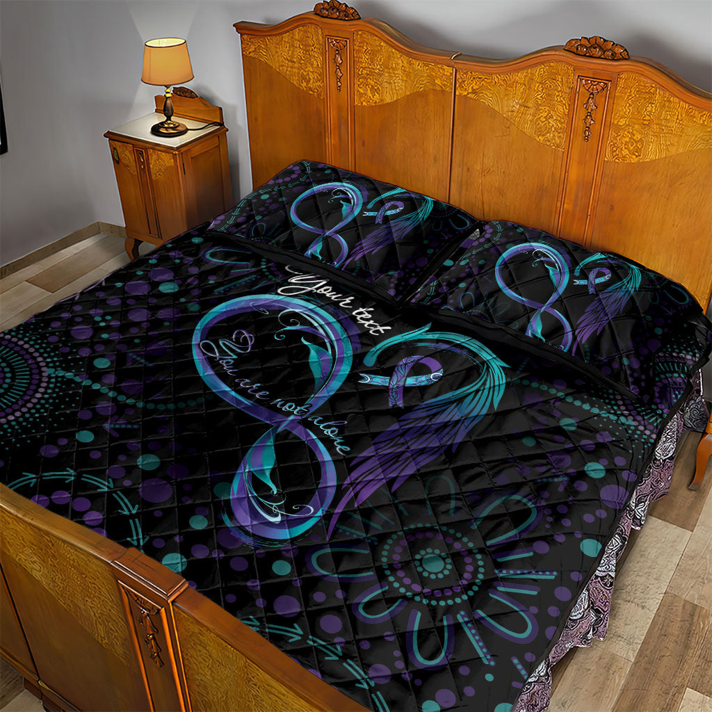 Personalized Australia Indigenous Infinity Heart Quilt Bed Set Purple Teal Ribbon You Are Not Alone