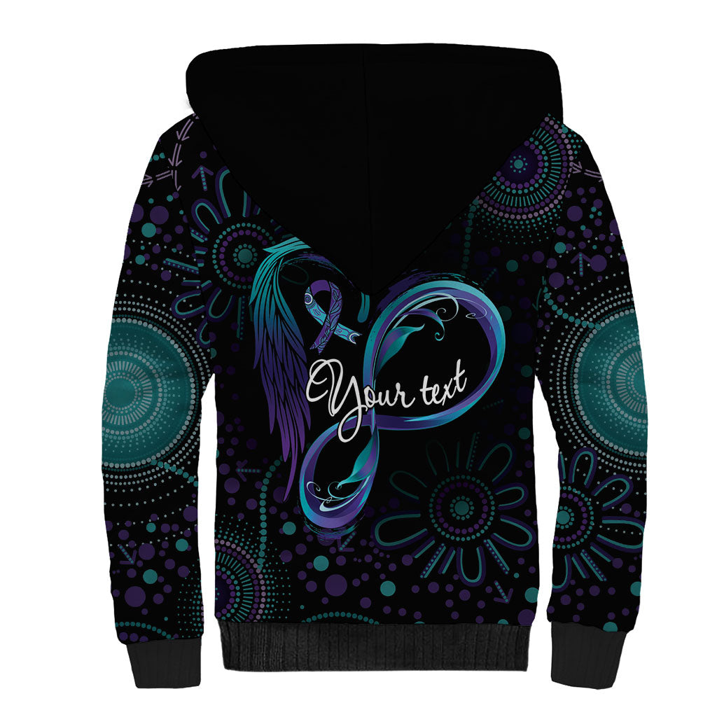 Personalized Australia Indigenous Infinity Heart Sherpa Hoodie Purple Teal Ribbon You Are Not Alone