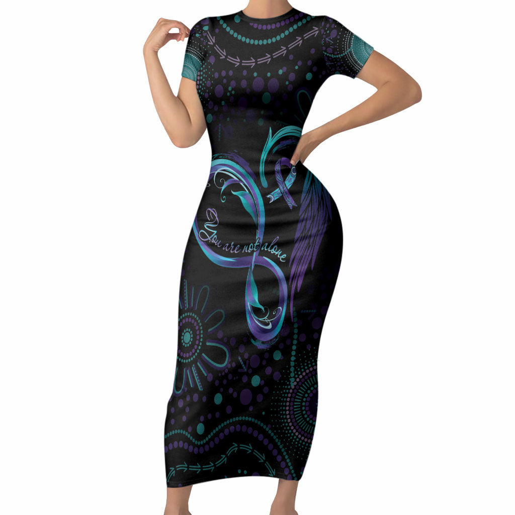 Personalized Australia Indigenous Infinity Heart Short Sleeve Bodycon Dress Purple Teal Ribbon You Are Not Alone