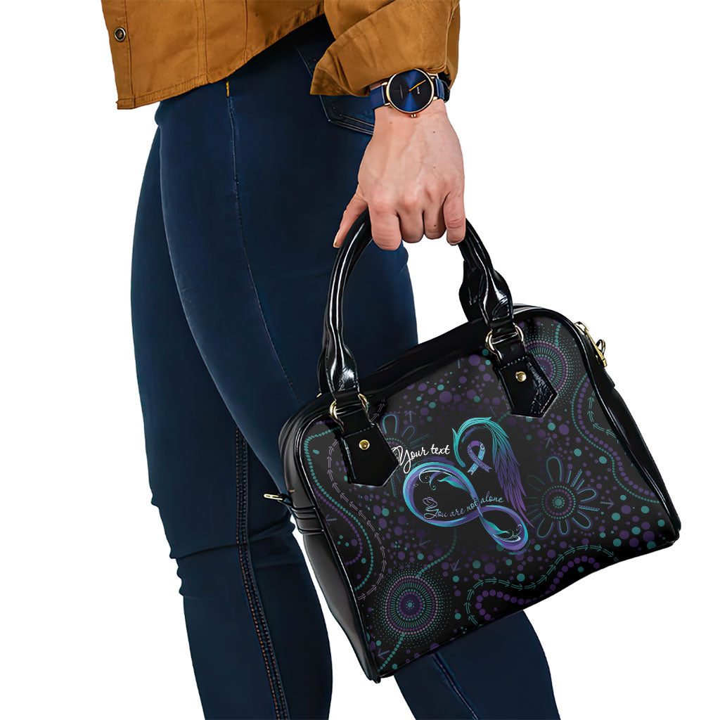 Personalized Australia Indigenous Infinity Heart Shoulder Handbag Purple Teal Ribbon You Are Not Alone