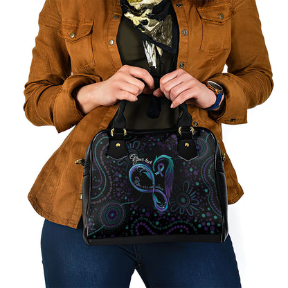 Personalized Australia Indigenous Infinity Heart Shoulder Handbag Purple Teal Ribbon You Are Not Alone