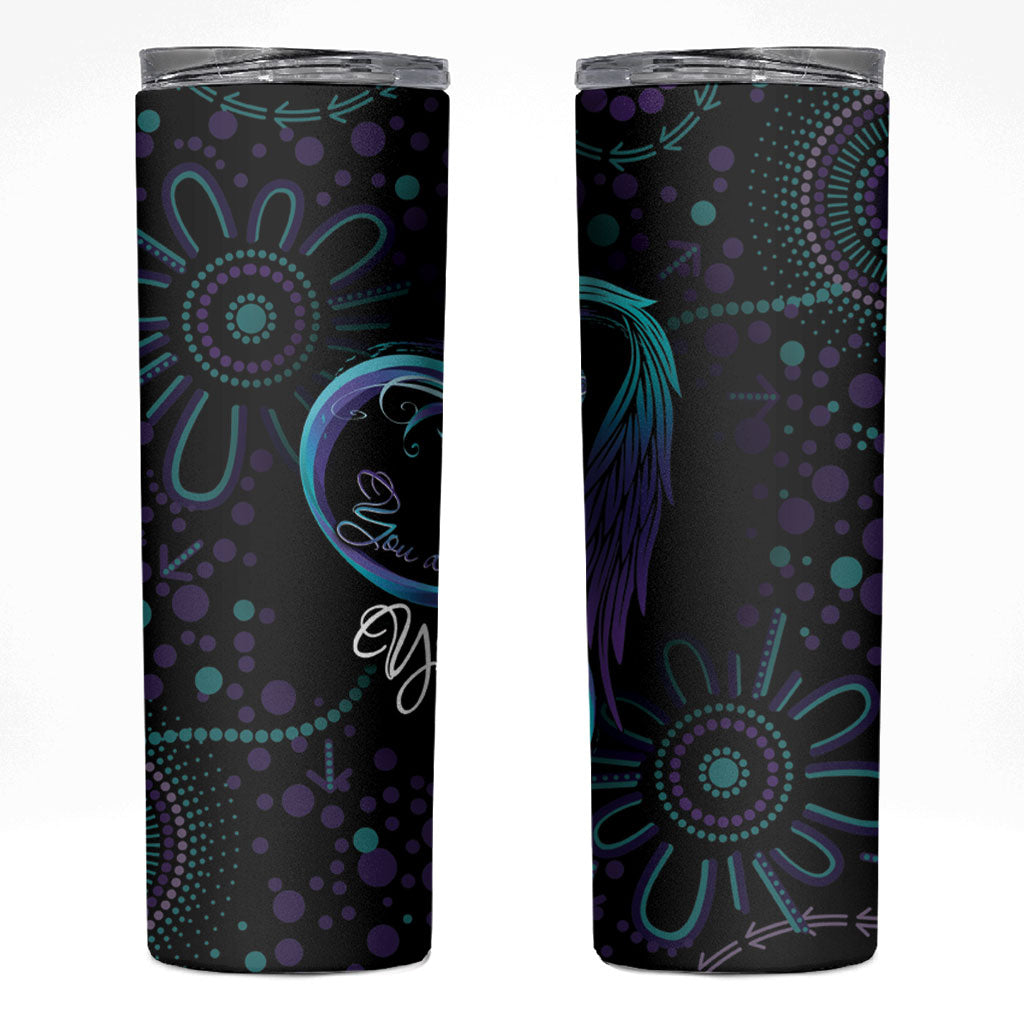 Personalized Australia Indigenous Infinity Heart Skinny Tumbler Purple Teal Ribbon You Are Not Alone