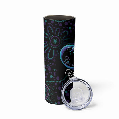 Personalized Australia Indigenous Infinity Heart Skinny Tumbler Purple Teal Ribbon You Are Not Alone