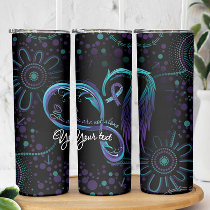 Personalized Australia Indigenous Infinity Heart Skinny Tumbler Purple Teal Ribbon You Are Not Alone