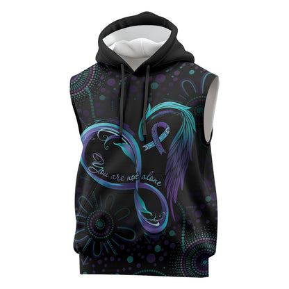 Personalized Australia Indigenous Infinity Heart Sleeveless Hoodie Purple Teal Ribbon You Are Not Alone