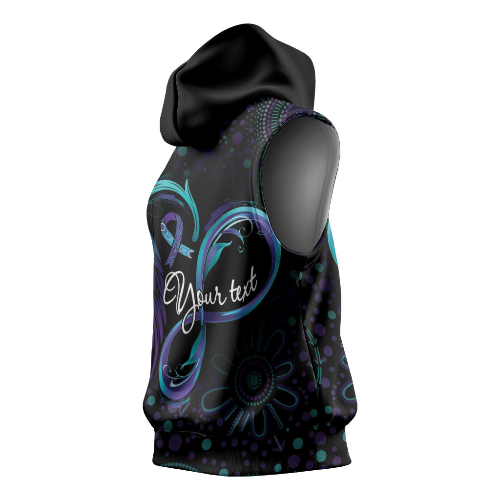 Personalized Australia Indigenous Infinity Heart Sleeveless Hoodie Purple Teal Ribbon You Are Not Alone
