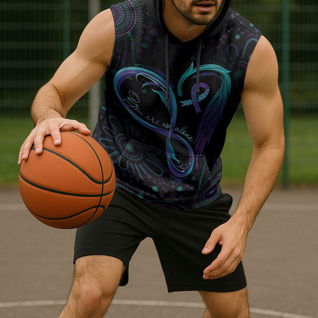 Personalized Australia Indigenous Infinity Heart Sleeveless Hoodie Purple Teal Ribbon You Are Not Alone