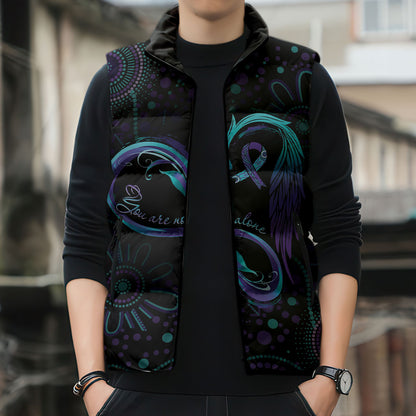 Personalized Australia Indigenous Infinity Heart Sleeveless Puffer Jacket Purple Teal Ribbon You Are Not Alone