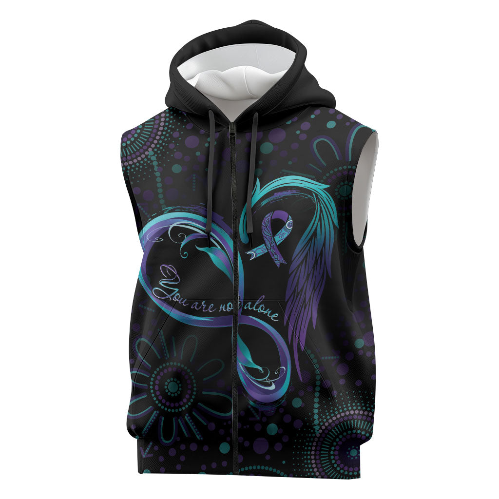 Personalized Australia Indigenous Infinity Heart Sleeveless Zip Hoodie Purple Teal Ribbon You Are Not Alone