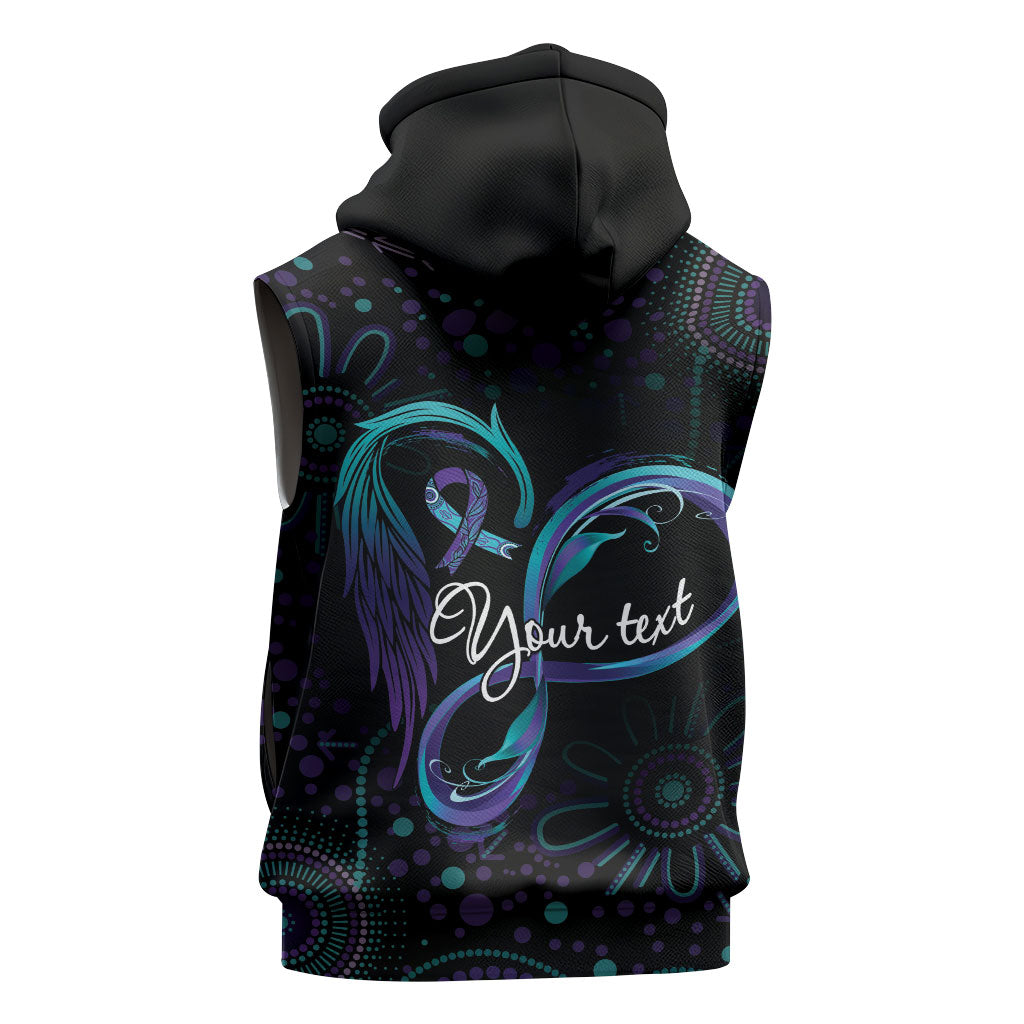 Personalized Australia Indigenous Infinity Heart Sleeveless Zip Hoodie Purple Teal Ribbon You Are Not Alone
