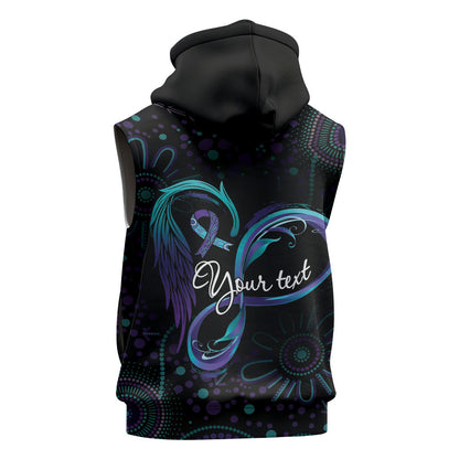 Personalized Australia Indigenous Infinity Heart Sleeveless Zip Hoodie Purple Teal Ribbon You Are Not Alone