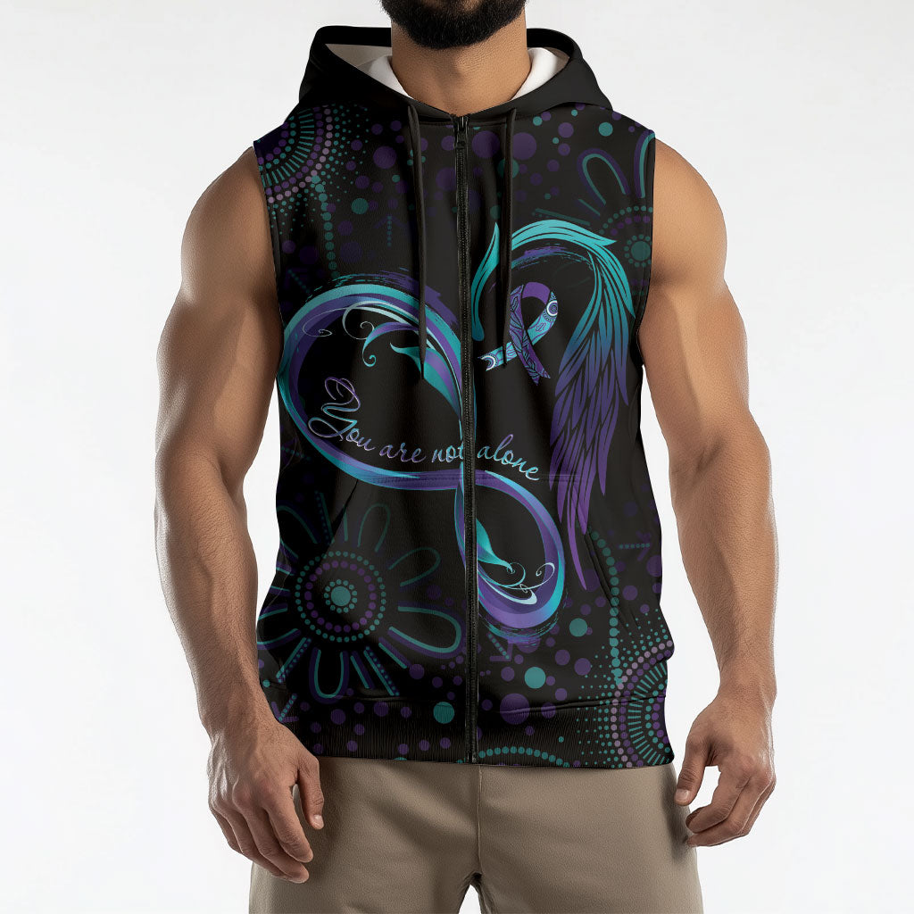 Personalized Australia Indigenous Infinity Heart Sleeveless Zip Hoodie Purple Teal Ribbon You Are Not Alone