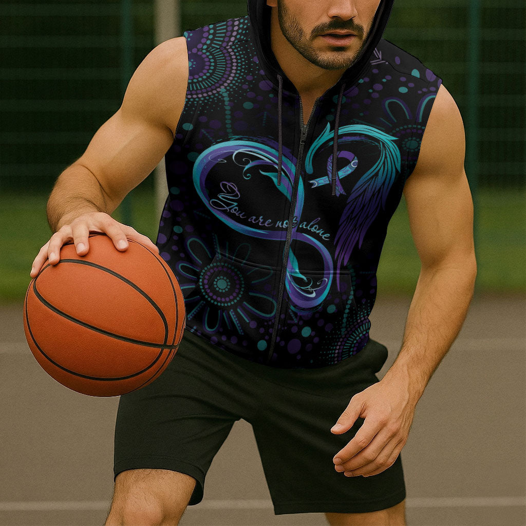 Personalized Australia Indigenous Infinity Heart Sleeveless Zip Hoodie Purple Teal Ribbon You Are Not Alone