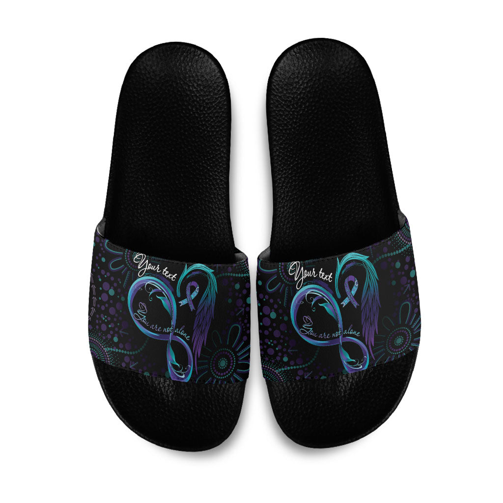 Personalized Australia Indigenous Infinity Heart Slide Sandals Purple Teal Ribbon You Are Not Alone