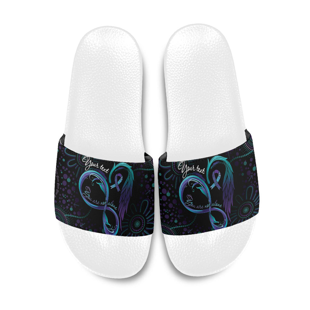 Personalized Australia Indigenous Infinity Heart Slide Sandals Purple Teal Ribbon You Are Not Alone