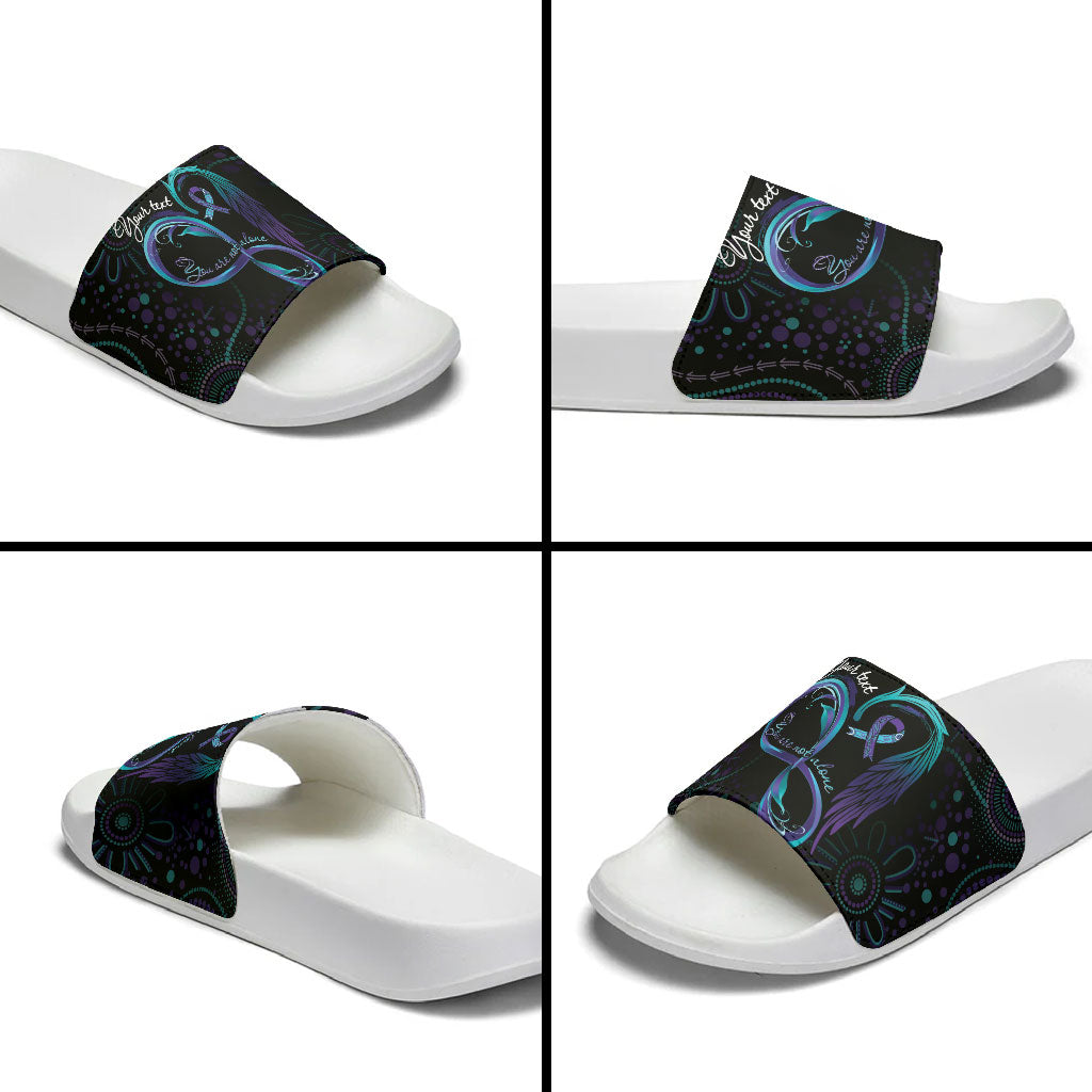 Personalized Australia Indigenous Infinity Heart Slide Sandals Purple Teal Ribbon You Are Not Alone