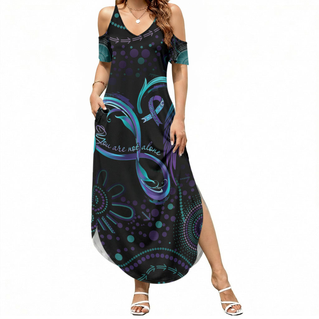 Personalized Australia Indigenous Infinity Heart Summer Maxi Dress Purple Teal Ribbon You Are Not Alone
