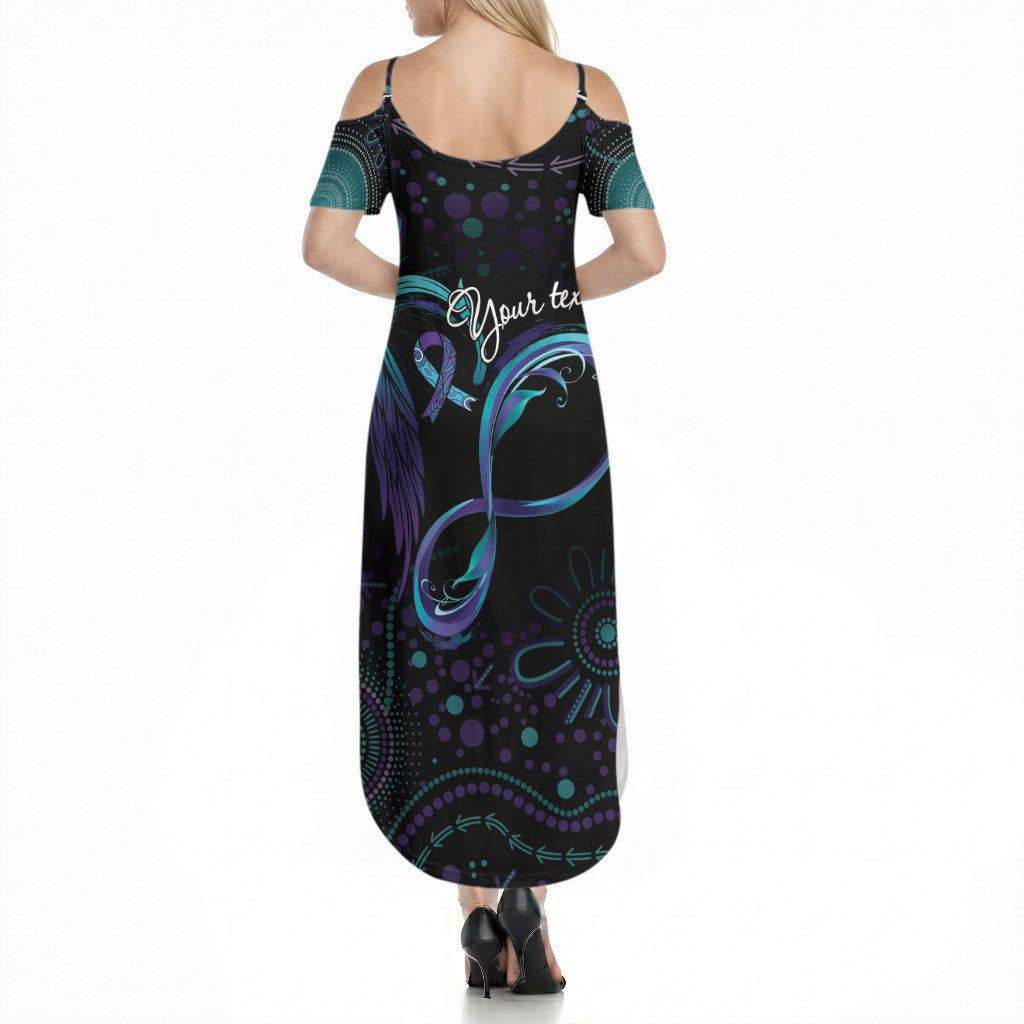 Personalized Australia Indigenous Infinity Heart Summer Maxi Dress Purple Teal Ribbon You Are Not Alone