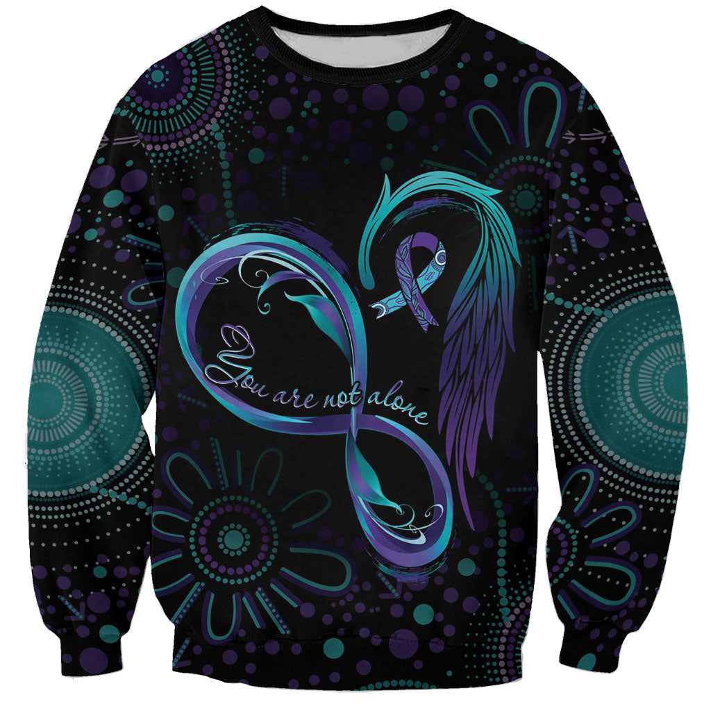 Personalized Australia Indigenous Infinity Heart Sweatshirt Purple Teal Ribbon You Are Not Alone
