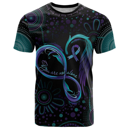 Personalized Australia Indigenous Infinity Heart T Shirt Purple Teal Ribbon You Are Not Alone