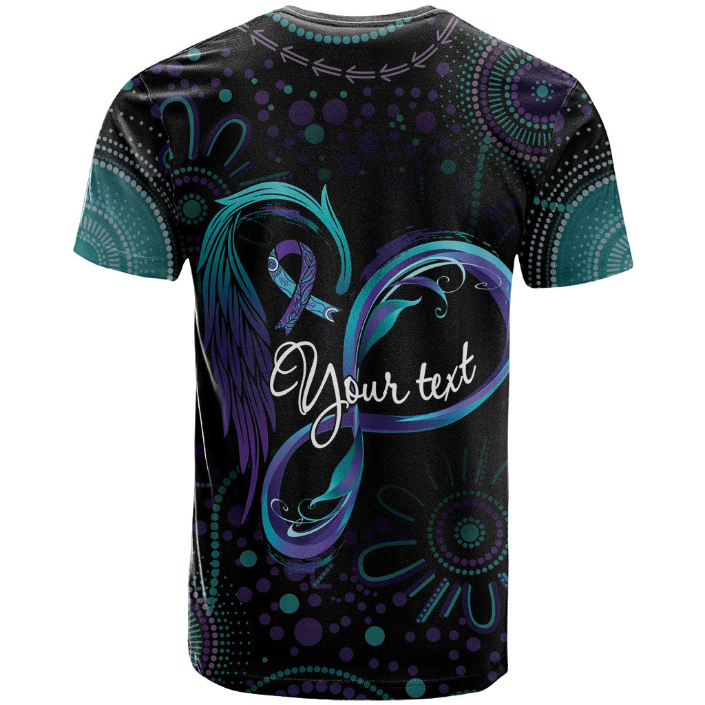 Personalized Australia Indigenous Infinity Heart T Shirt Purple Teal Ribbon You Are Not Alone