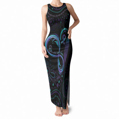Personalized Australia Indigenous Infinity Heart Tank Maxi Dress Purple Teal Ribbon You Are Not Alone