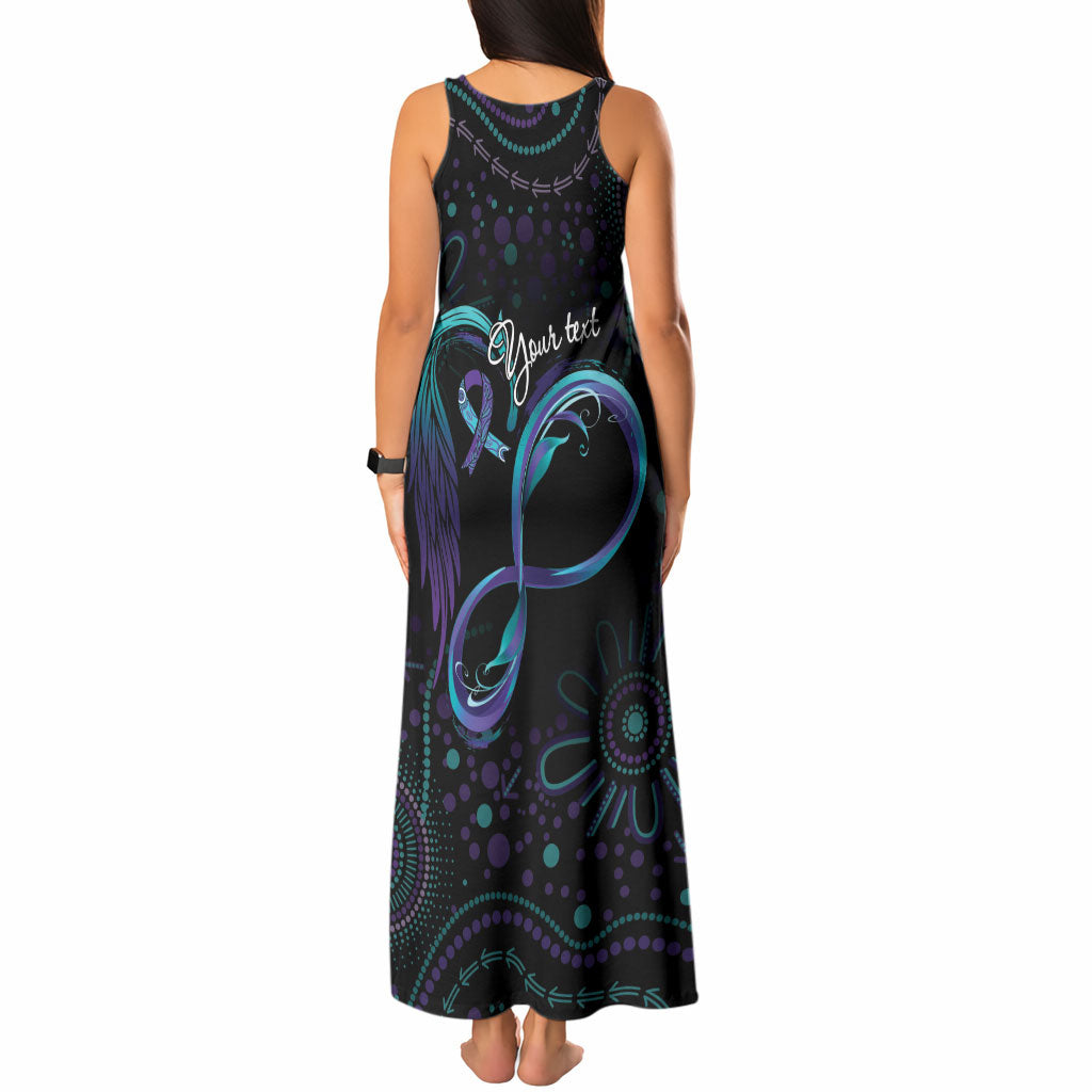 Personalized Australia Indigenous Infinity Heart Tank Maxi Dress Purple Teal Ribbon You Are Not Alone